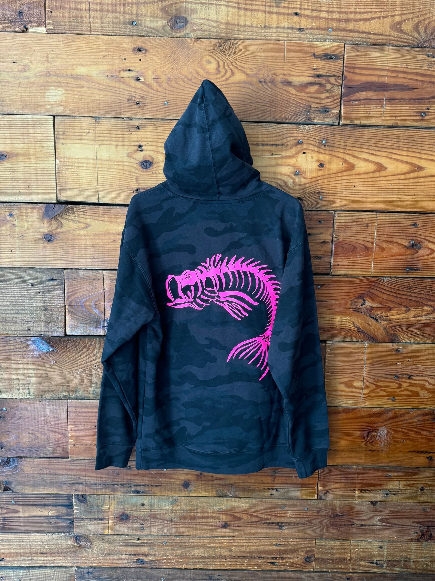 Skeleton Fish Medium-Weight Black Camo Hoodie
