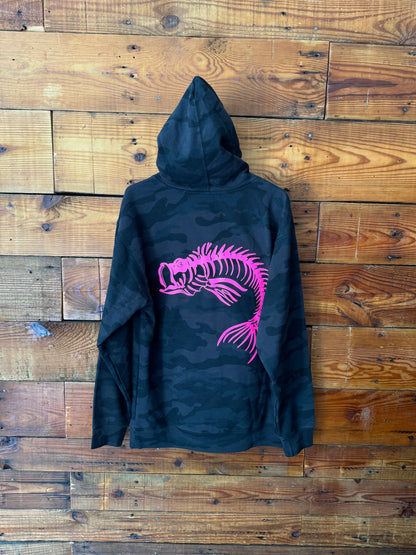 Skeleton Fish Medium-Weight Black Camo Hoodie