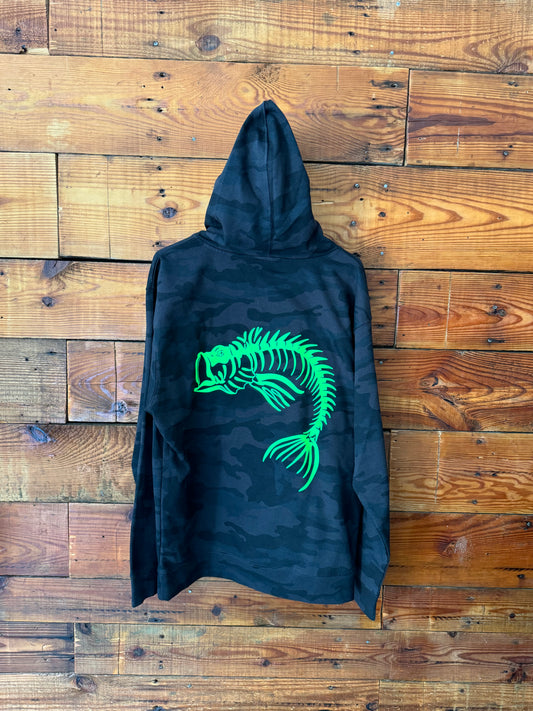 Skeleton Fish Medium-Weight Black Camo Hoodie