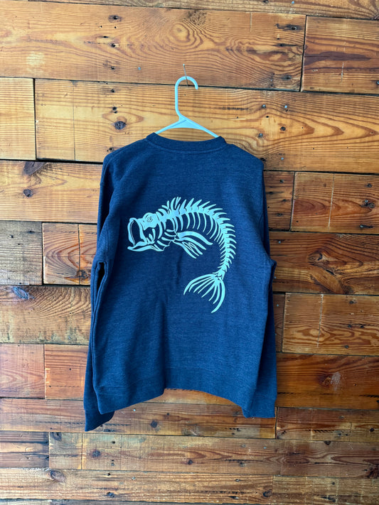 Skeleton Fish Crew Neck - Heather Blue
