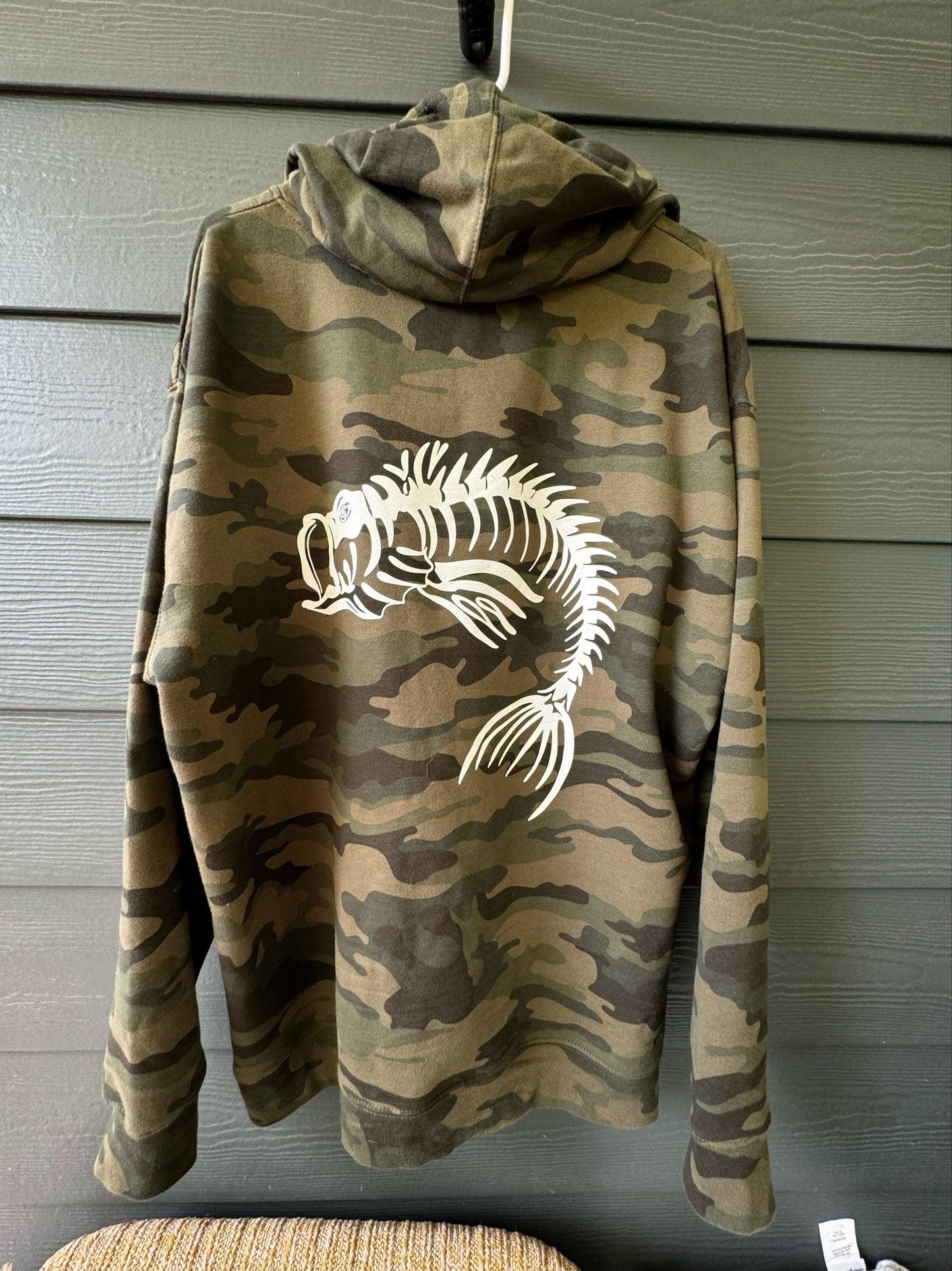 Skeleton Fish Medium-Weight Green Camo Hoodie