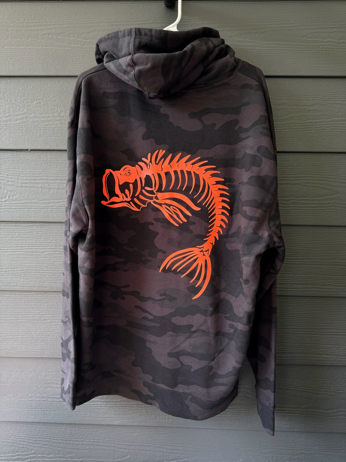 Skeleton Fish Medium-Weight Black Camo Hoodie