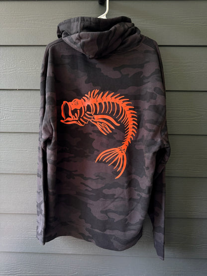 Skeleton Fish Medium-Weight Black Camo Hoodie